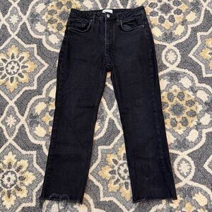 ZARA Black Denim Cropped High-rise Straight Leg Jeans |  Size 8